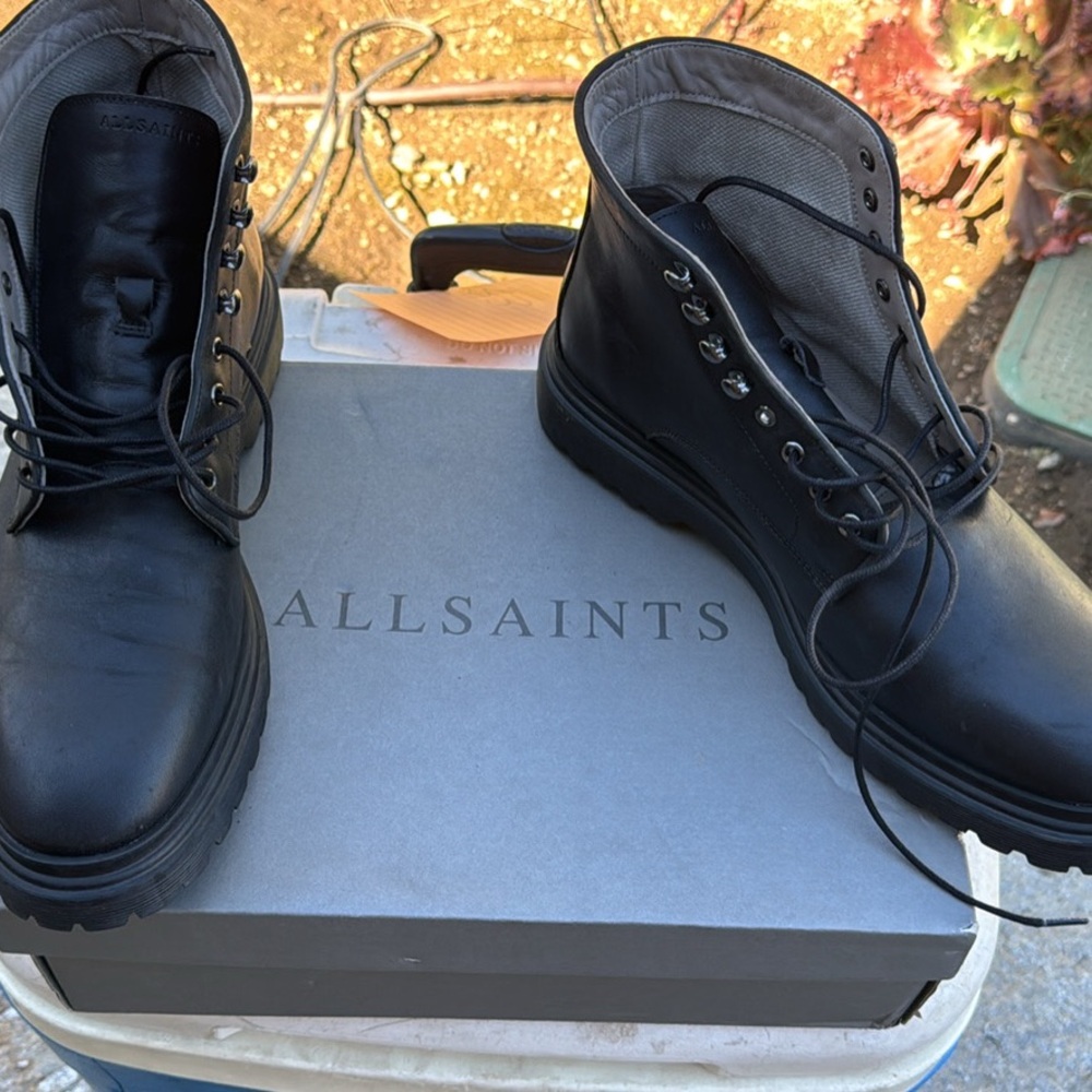 AllSaints NIDD Black Leather Lug-Sole Ankle Boots